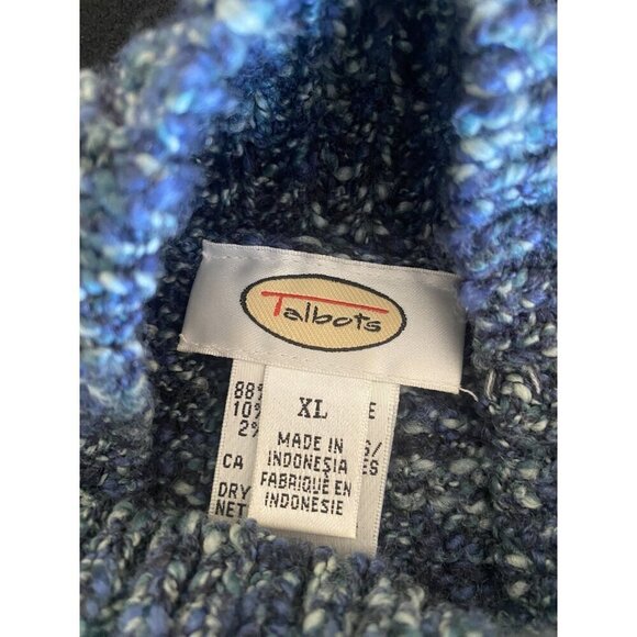 Talbots Mock Turtleneck Wool Sweater XL Chunky Boucle Wool Blend Blue Oversized - Picture 5 of 6